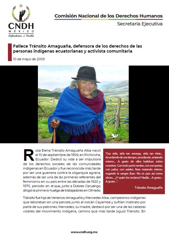 Fallece Tránsito Amaguaña, defensora de los derechos de las personas indígenas ecuatorianas y activista comunitaria