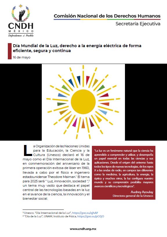 Día Mundial de la Luz, derecho a la energía eléctrica de forma eficiente, segura y continua