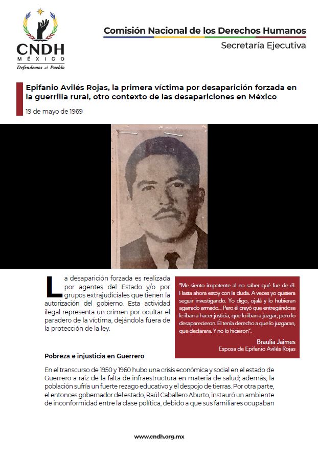 Epifanio Avilés Rojas, la primera víctima por desaparición forzada en la guerrilla rural, otro contexto de las desapariciones en México