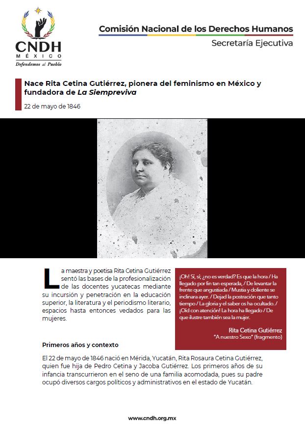 Nace Rita Cetina Gutiérrez, pionera del feminismo en México y fundadora de La Siempreviva