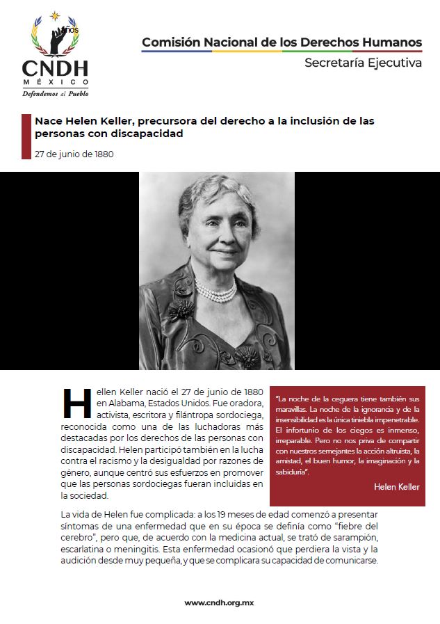 Nace Helen Keller, precursora del derecho a la inclusión de las personas con discapacidad