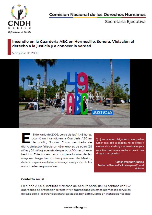 Incendio en la Guardería ABC en Hermosillo, Sonora. Violación al derecho a la justicia y a conocer la verdad