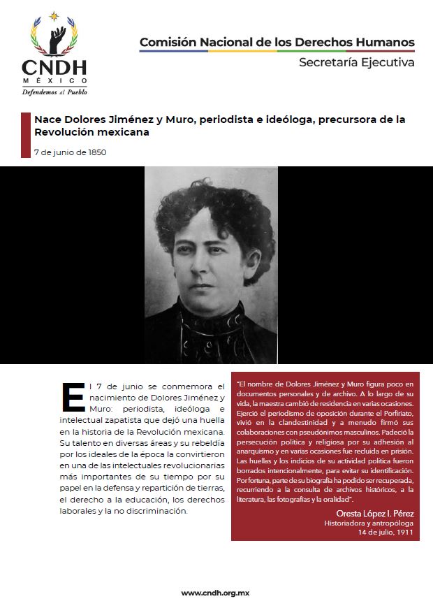 Nace Dolores Jiménez y Muro, periodista e ideóloga, precursora de la Revolución mexicana