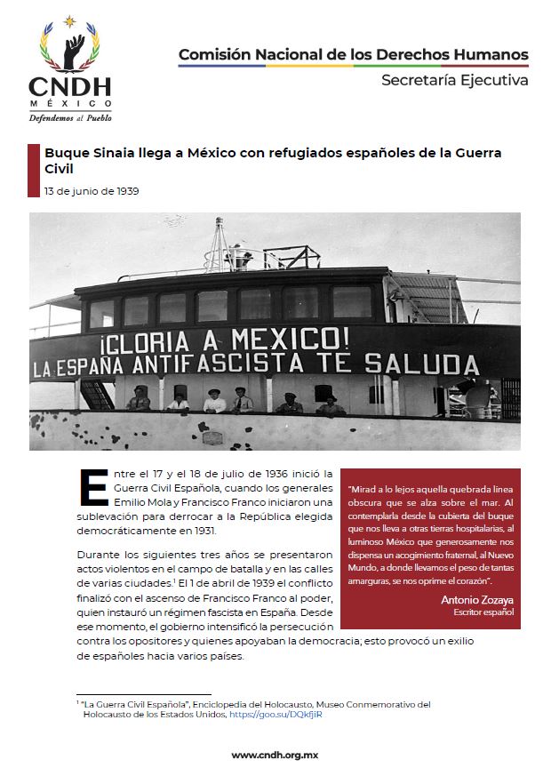 Buque Sinaia llega a México con refugiados españoles de la Guerra Civil