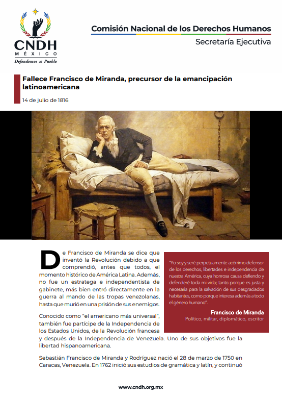 Fallece Francisco de Miranda, precursor de la emancipación latinoamericana
