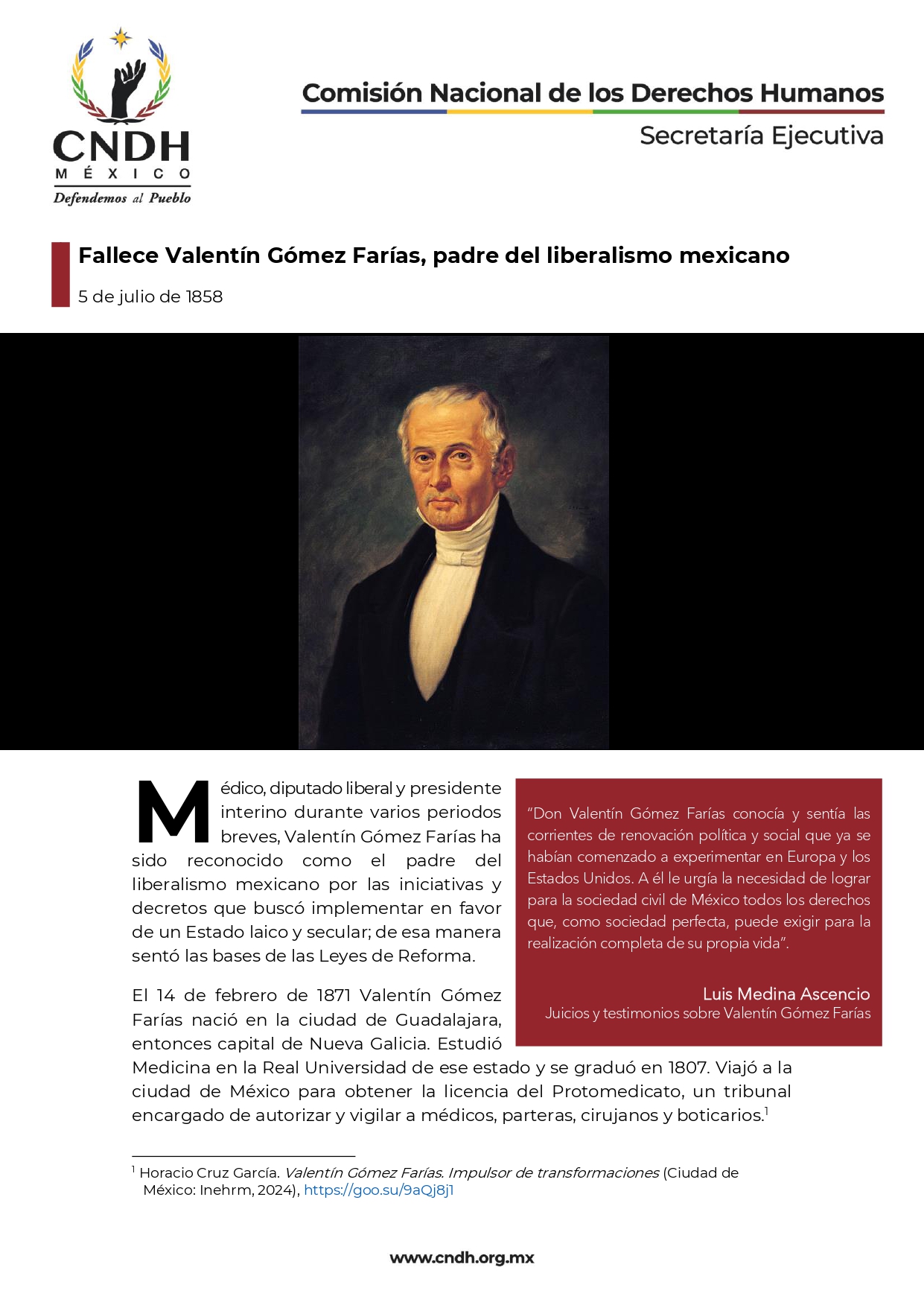Fallece Valentín Gómez Farías, padre del liberalismo mexicano