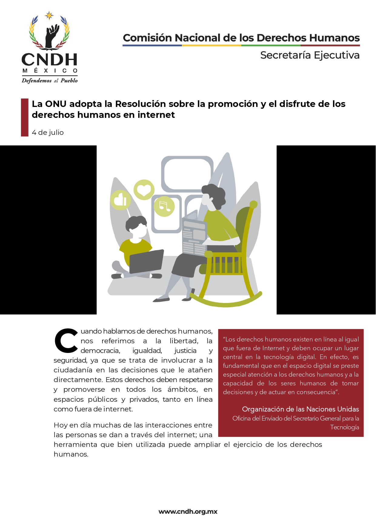 La ONU adopta la Resolución sobre la promoción y el disfrute de los derechos humanos en internet