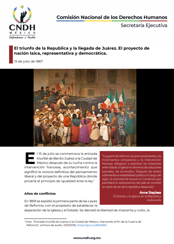 El triunfo de la Republica y la llegada de Juárez. El proyecto de nación laica, representativa y democrática