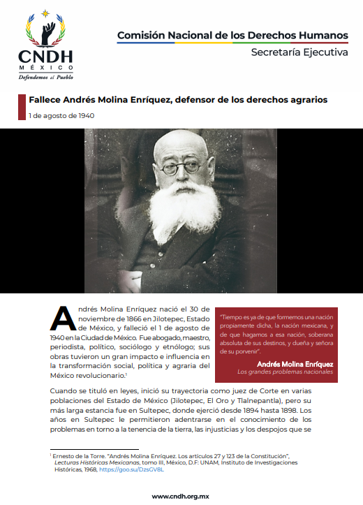 Fallece Andrés Molina Enríquez, defensor de los derechos agrarios