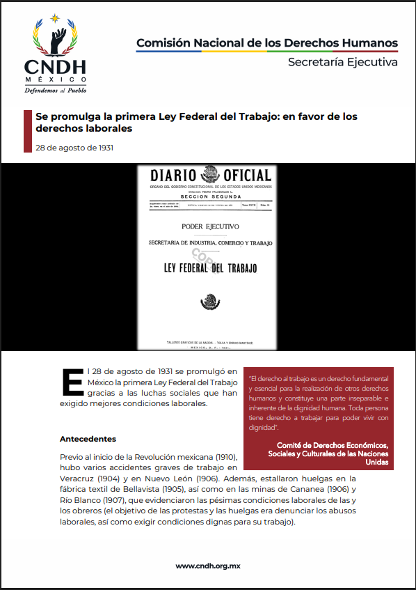 Se promulga la primera Ley Federal del Trabajo: en favor de los derechos laborales
