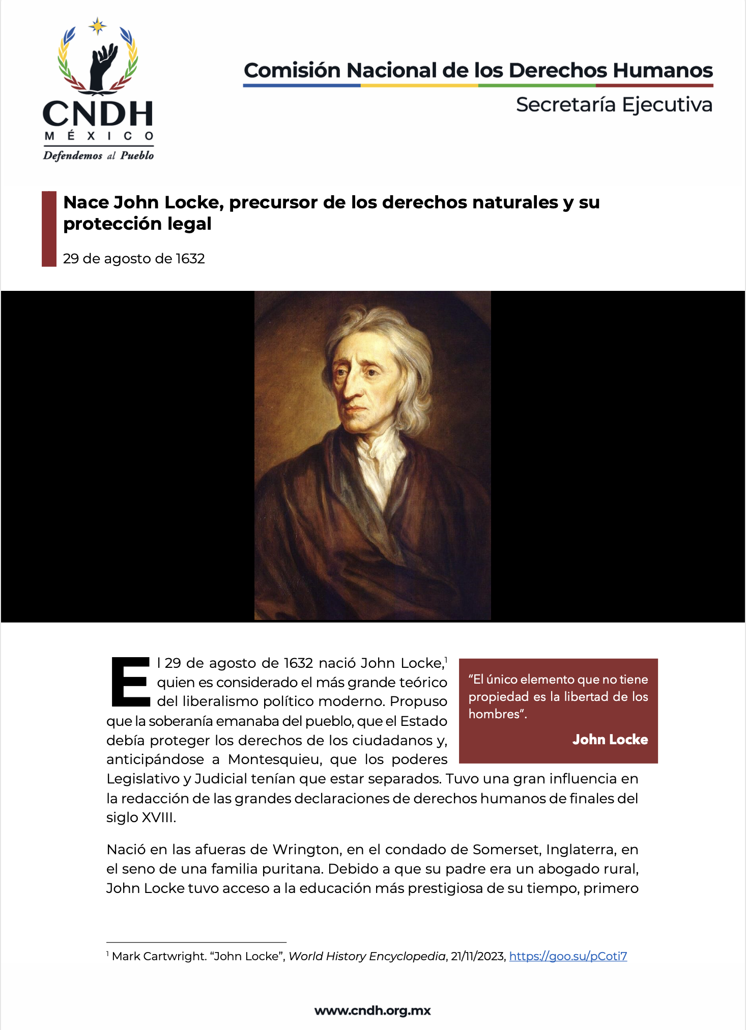 Nace John Locke, precursor de los derechos naturales y su protección legal