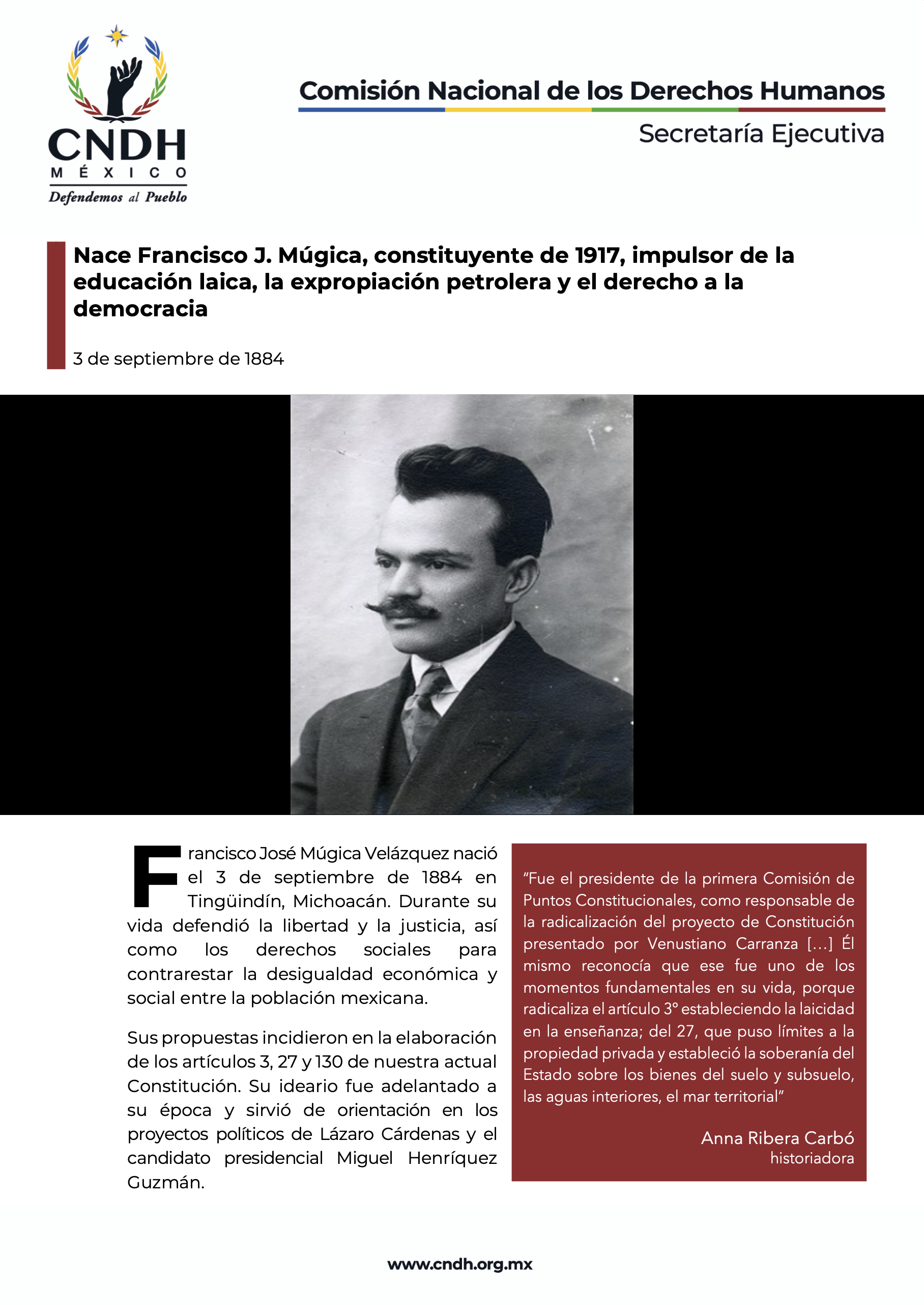 Nace Francisco J. Múgica, constituyente de 1917, impulsor de la educación laica, la expropiación petrolera y el derecho a la democracia