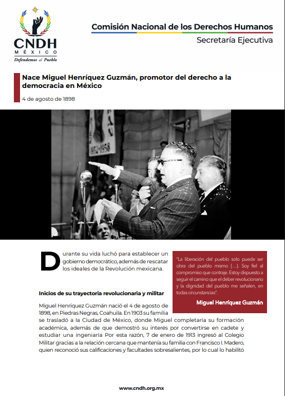 Nace Miguel Henríquez Guzmán, promotor del derecho a la  democracia en México