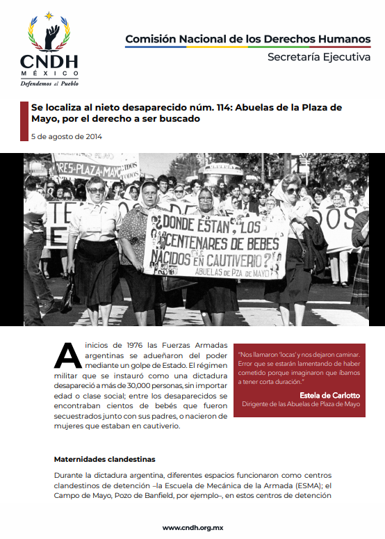 Se localiza al nieto desaparecido núm. 114: Abuelas de la Plaza de  Mayo, por el derecho a ser buscado