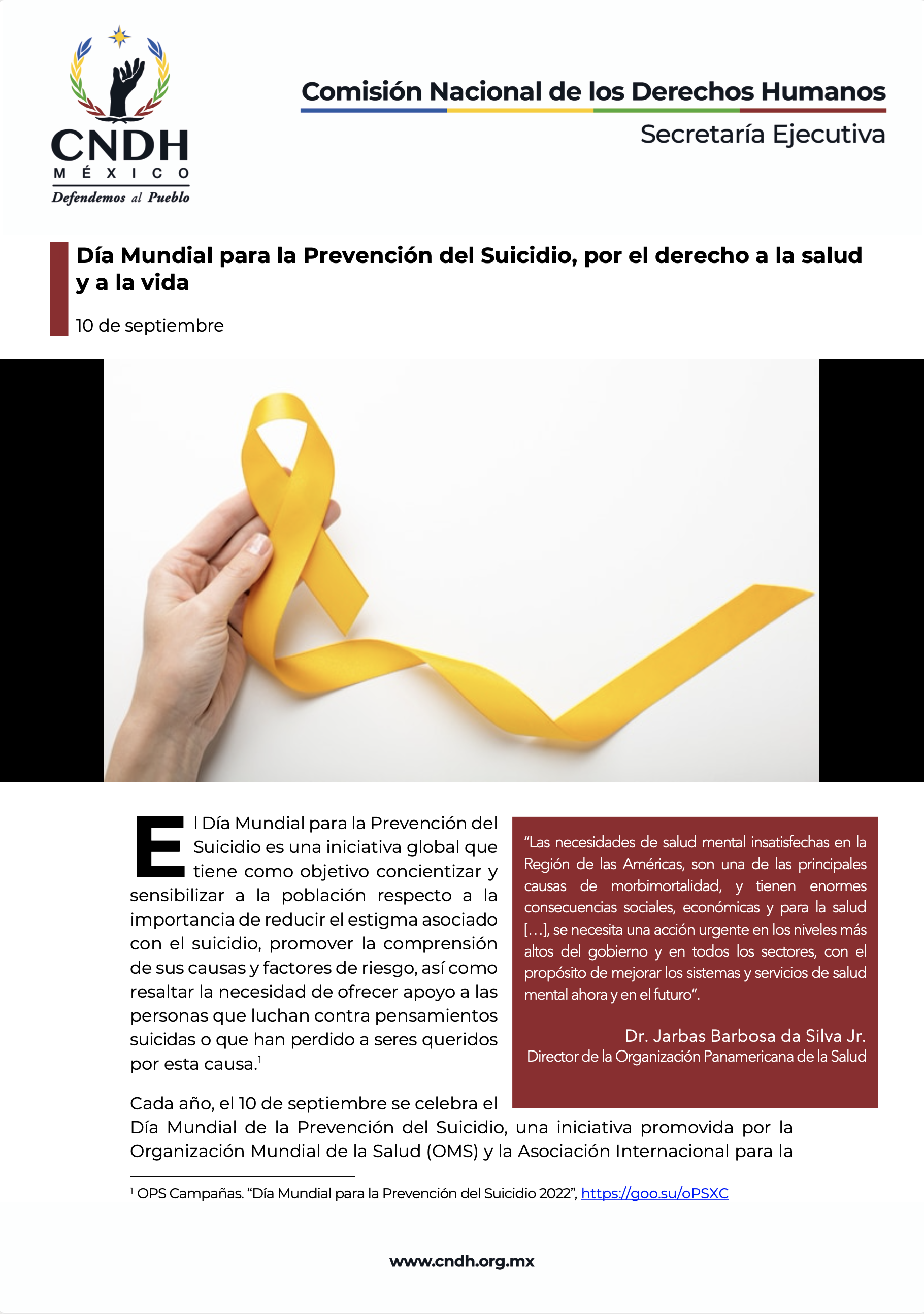 Día Mundial para la Prevención del Suicidio, por el derecho a la salud y a la vida