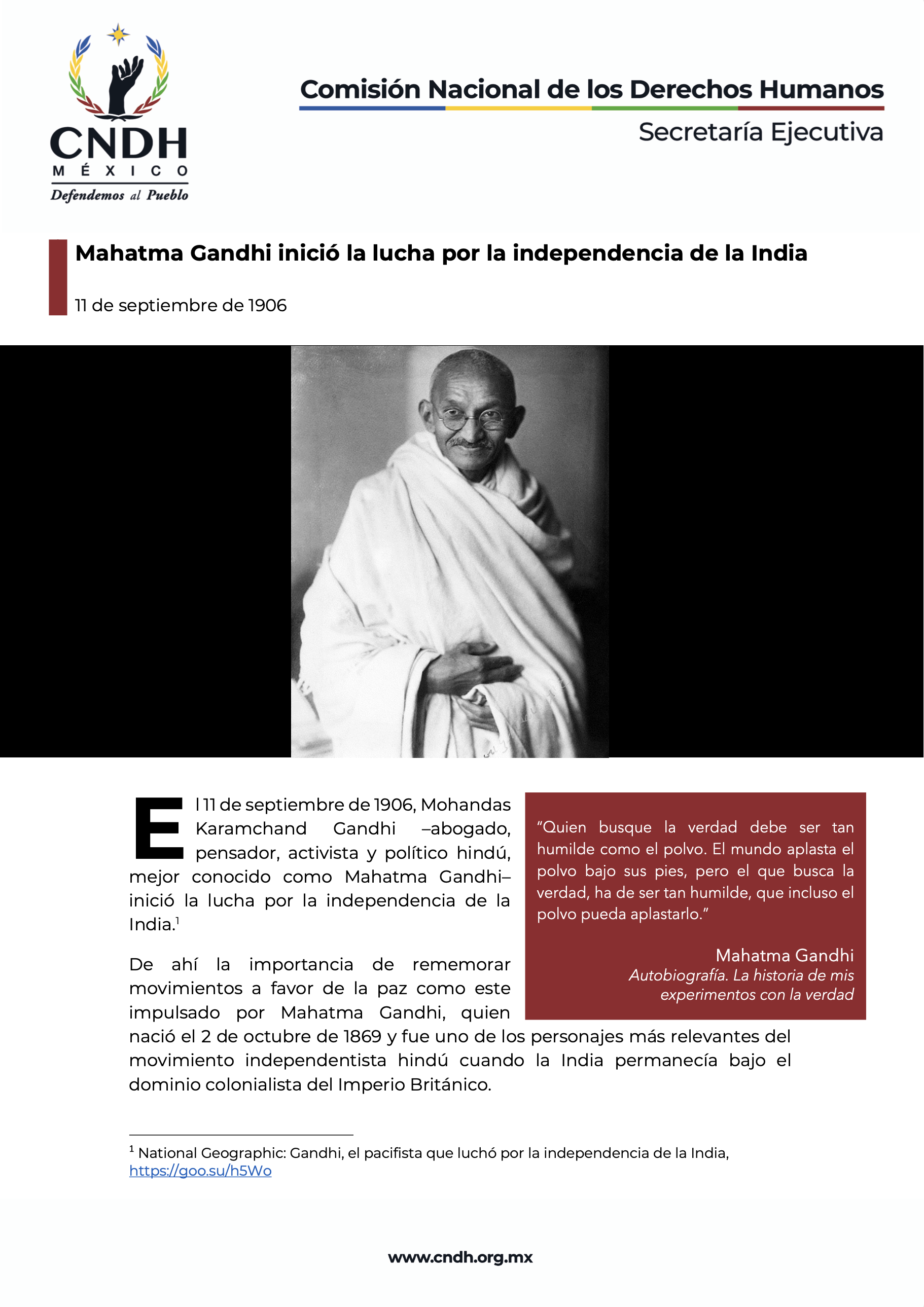 Mahatma Gandhi inició la lucha por la independencia de la India