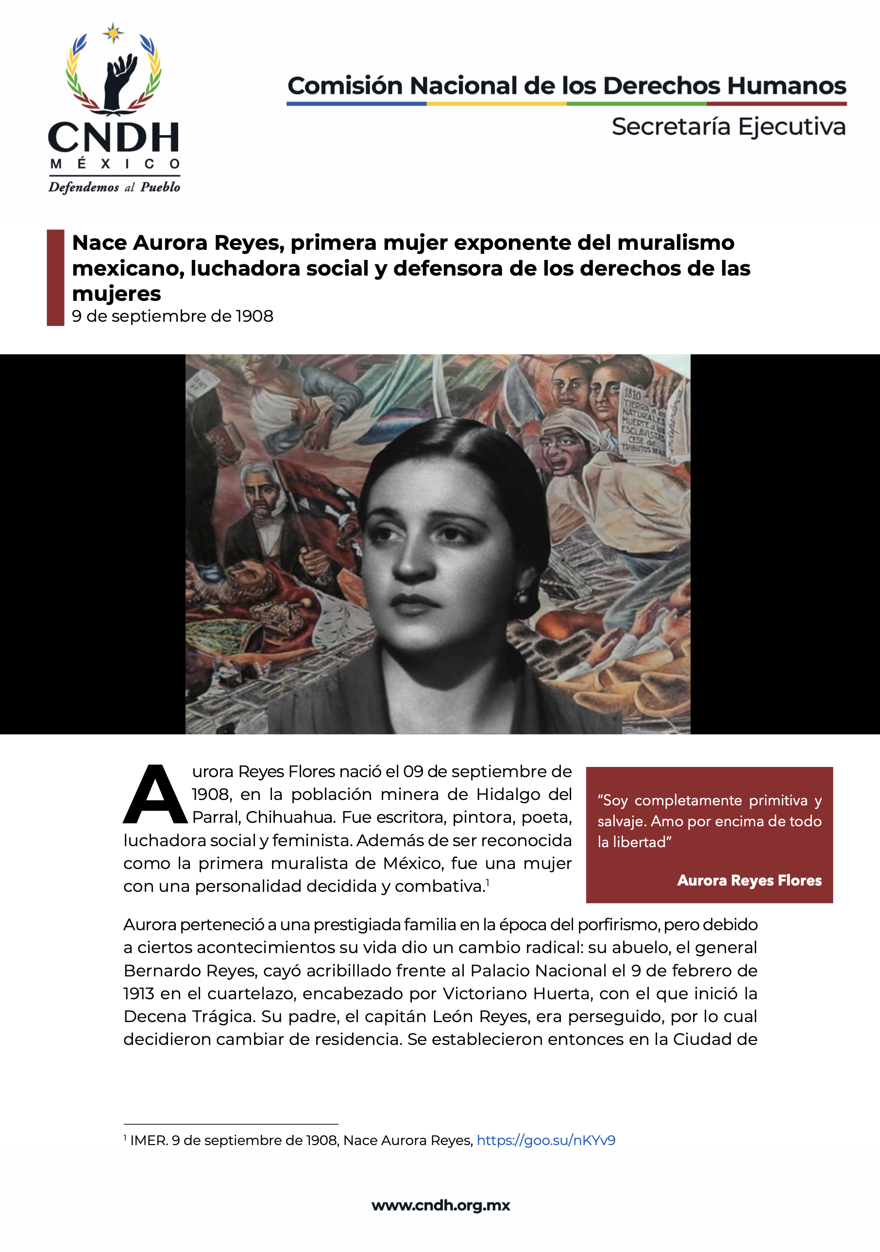 Nace Aurora Reyes, primera mujer exponente del muralismo mexicano, luchadora social y defensora de los derechos de las mujeres