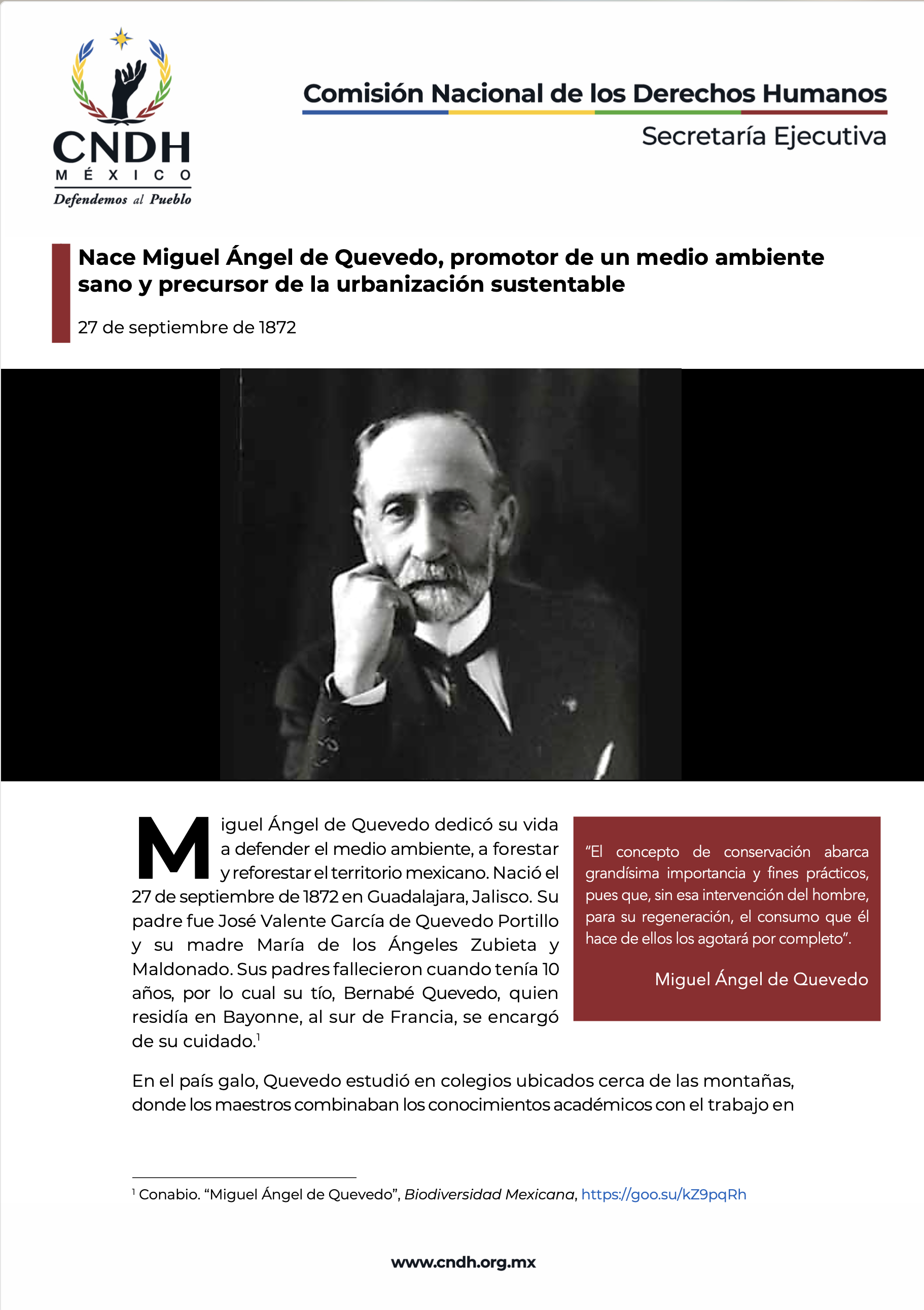 Nace Miguel Ángel de Quevedo, promotor de un medio ambiente sano y precursor de la urbanización sustentable
