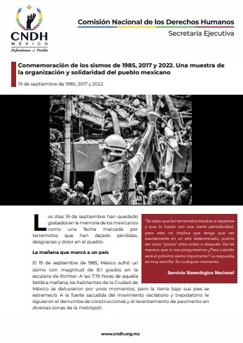 Conmemoración de los sismos de 1985, 2017 y 2022. Una muestra de la organización y solidaridad del pueblo mexicano