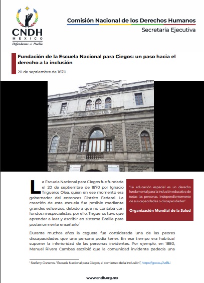 Fundación de la Escuela Nacional para Ciegos: un paso hacia el derecho a la inclusión