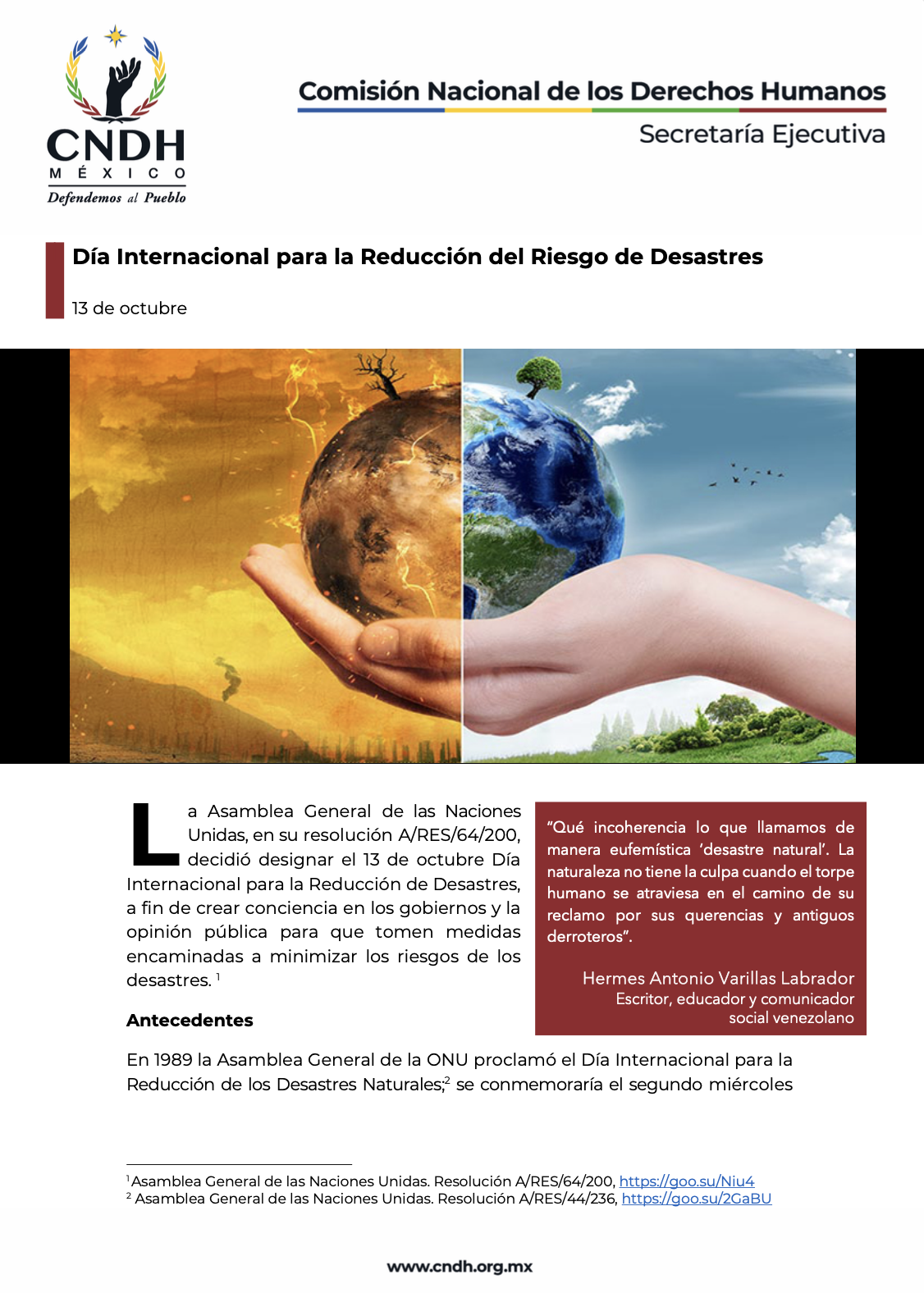 Día Internacional para la Reducción del Riesgo de Desastres