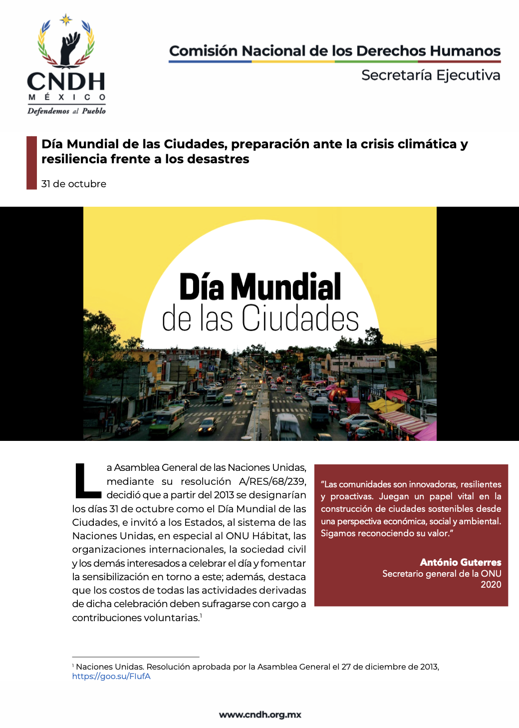 Día Mundial de las Ciudades, preparación ante la crisis climática y resiliencia frente a los desastres