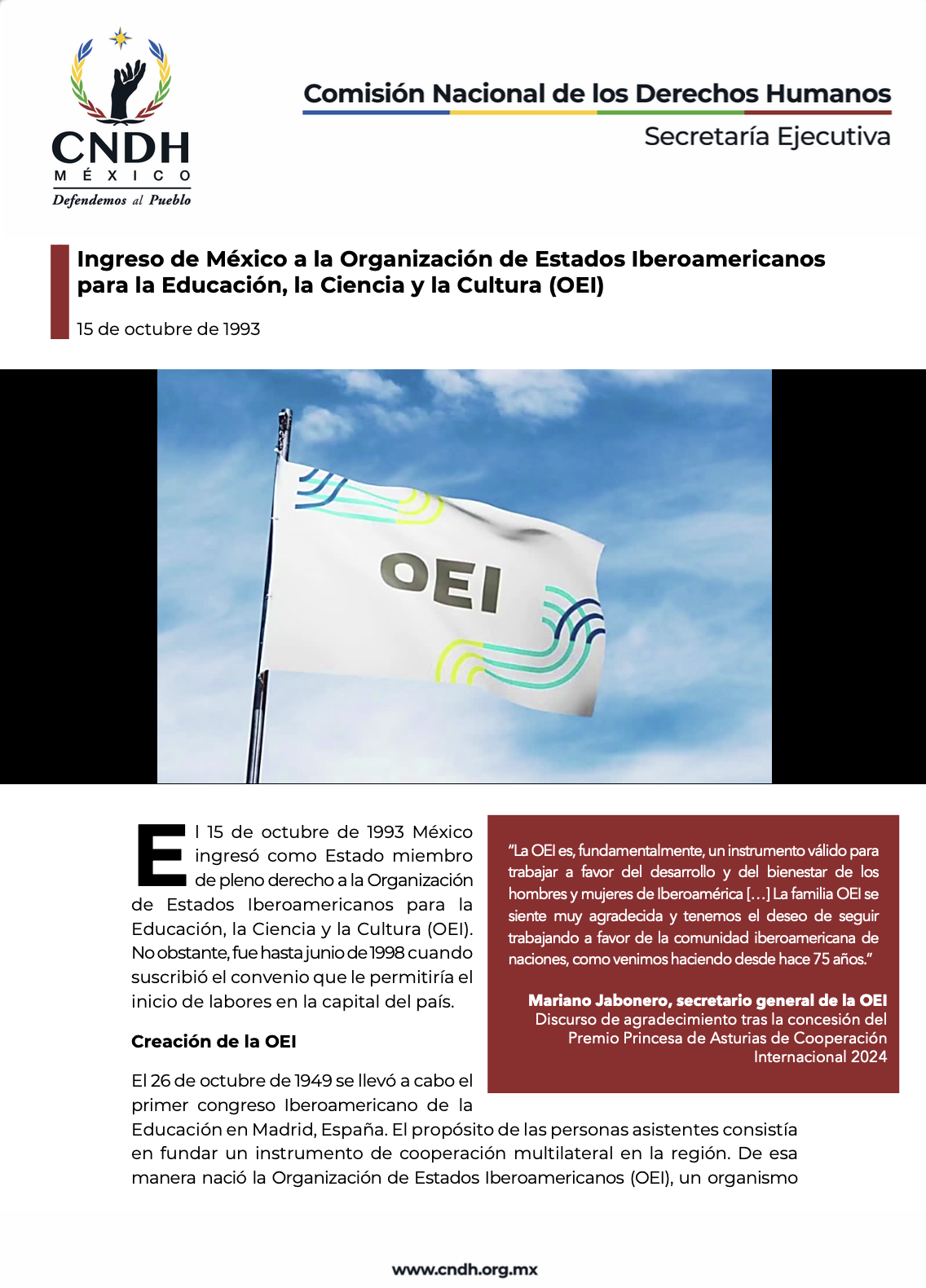 Ingreso de México a la Organización de Estados Iberoamericanos para la Educación, la Ciencia y la Cultura (OEI)