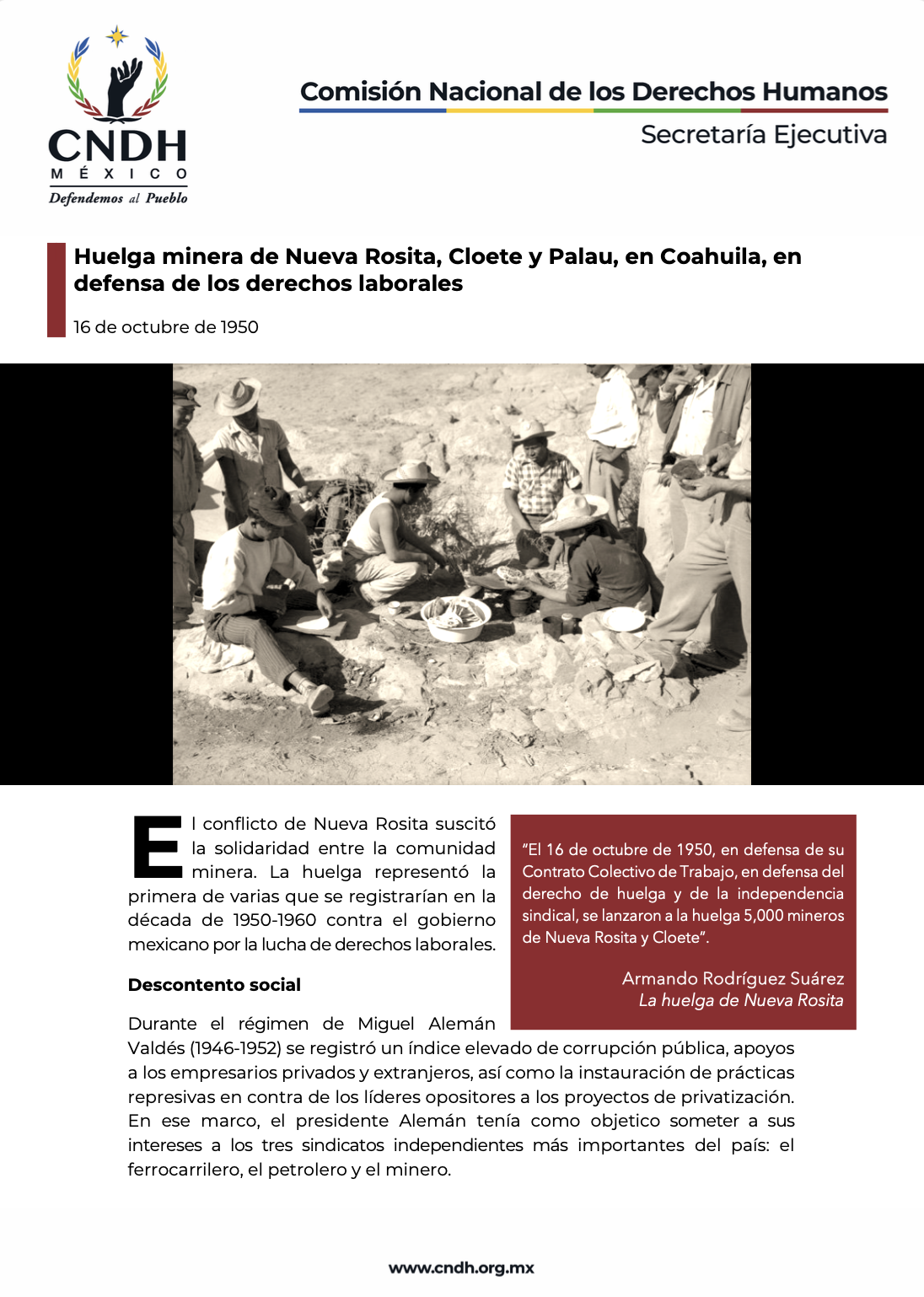 Huelga minera de Nueva Rosita, Cloete y Palau, en Coahuila, en defensa de los derechos laborales