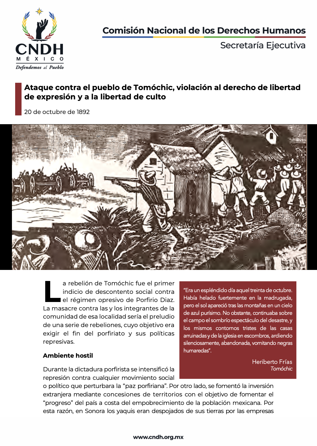 Ataque contra el pueblo de Tomóchic, violación al derecho de libertad de expresión y a la libertad de culto