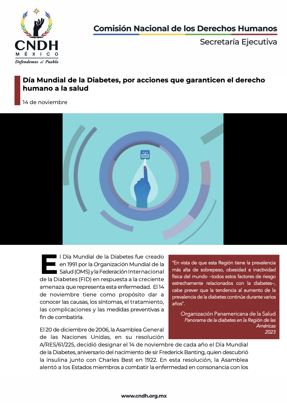 Día Mundial de la Diabetes, por acciones que garanticen el derecho humano a la salud