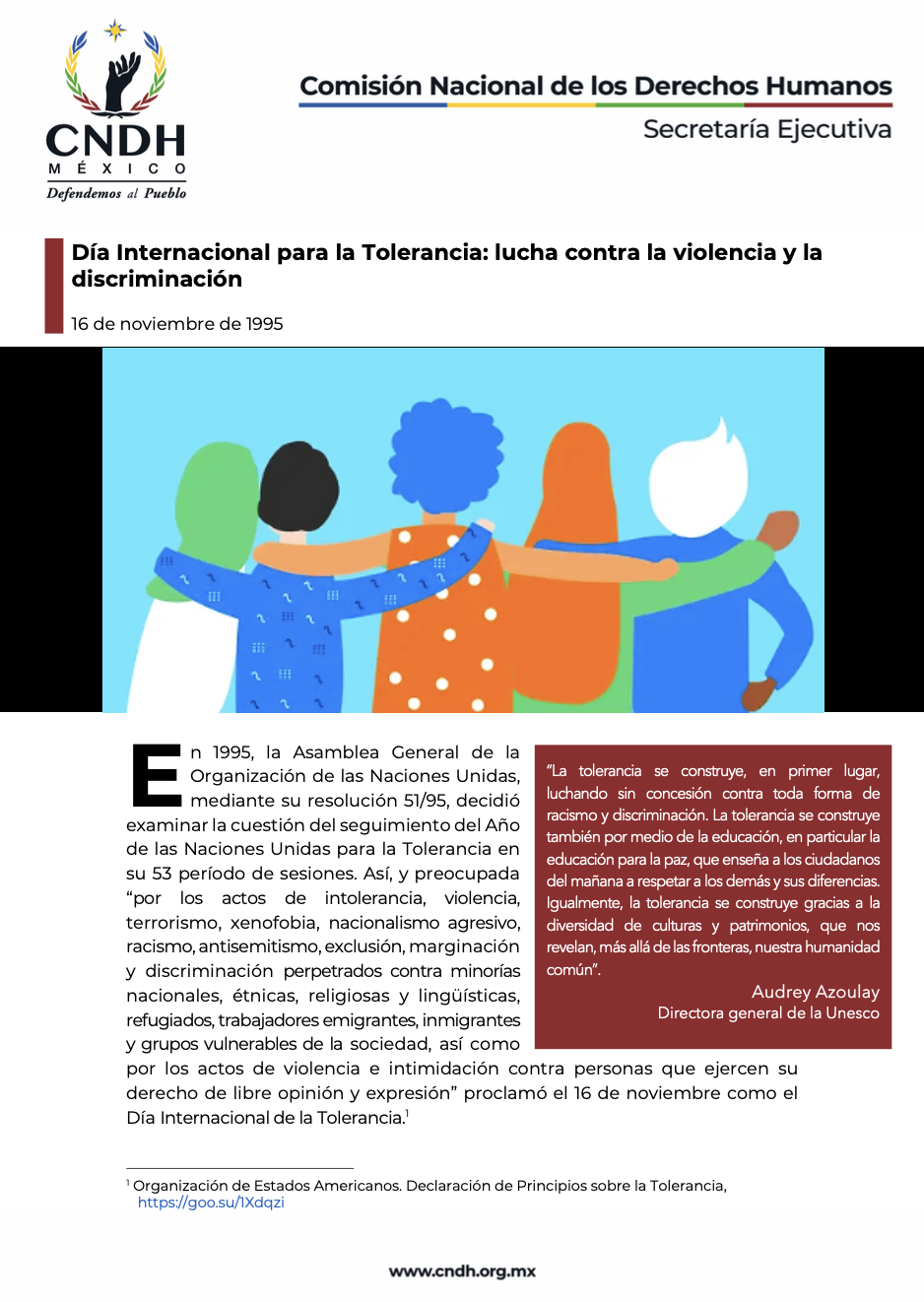 Día Internacional para la Tolerancia: lucha contra la violencia y la discriminación