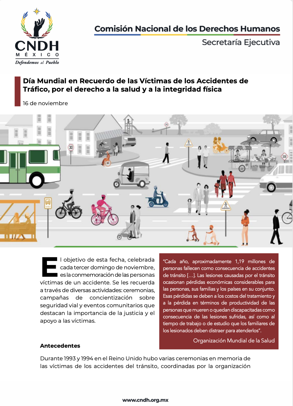 Día Mundial en Recuerdo de las Víctimas de los Accidentes de Tráfico, por el derecho a la salud y a la integridad física