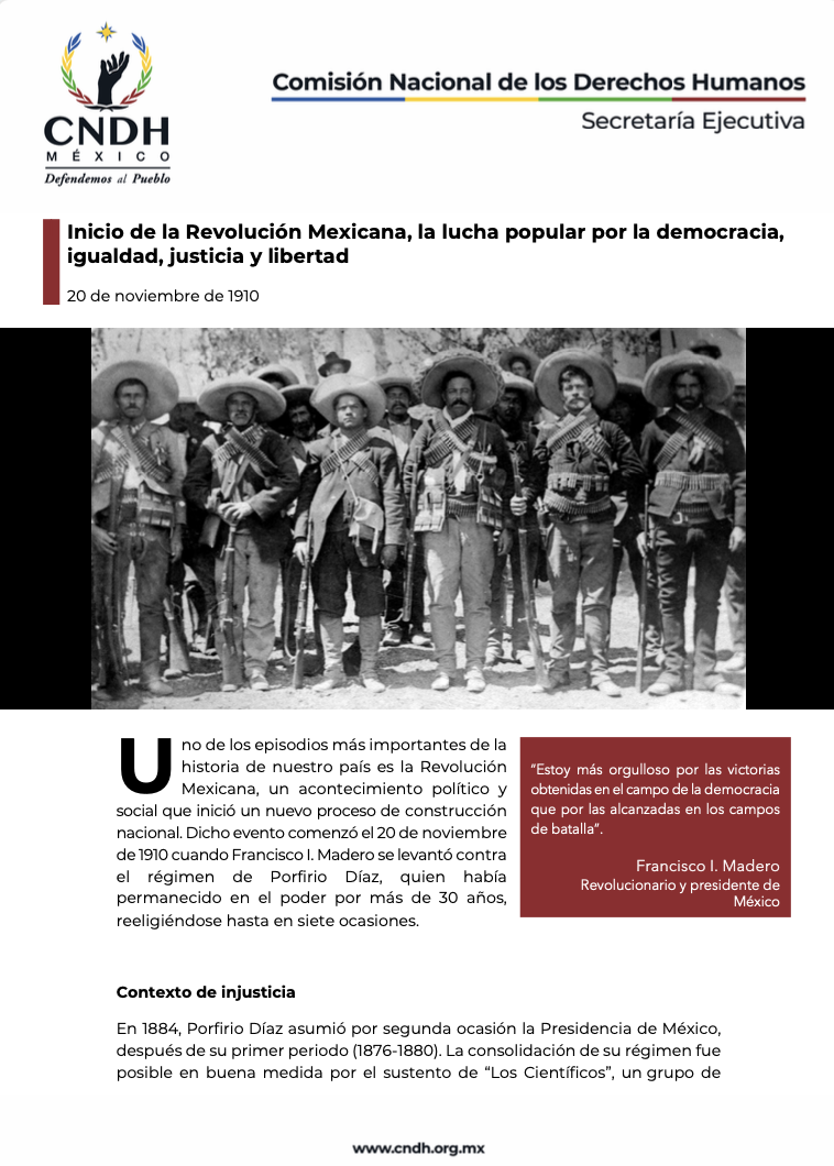 Inicio de la Revolución Mexicana, la lucha popular por la democracia, igualdad, justicia y libertad