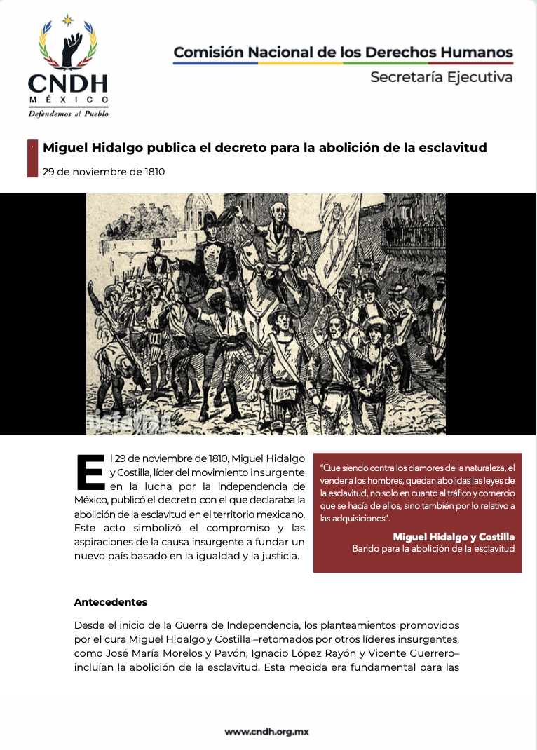 Miguel Hidalgo publica el decreto para la abolición de la esclavitud
