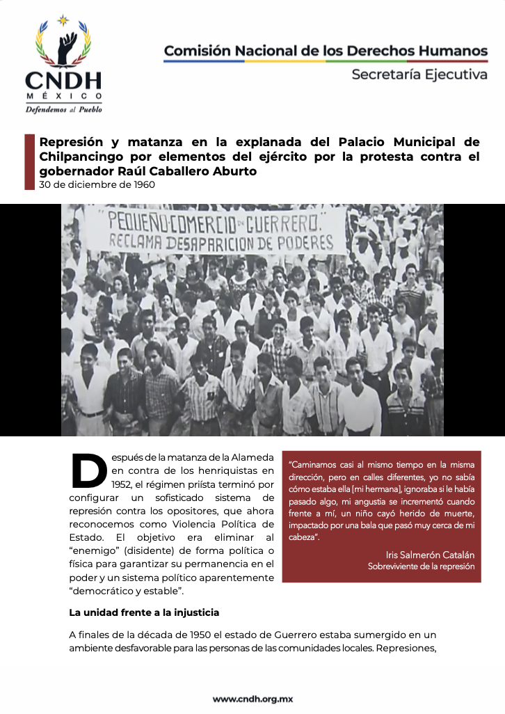 Represión y matanza en la explanada del Palacio Municipal de Chilpancingo por elementos del ejército por la protesta contra el gobernador Raúl Caballero Aburto