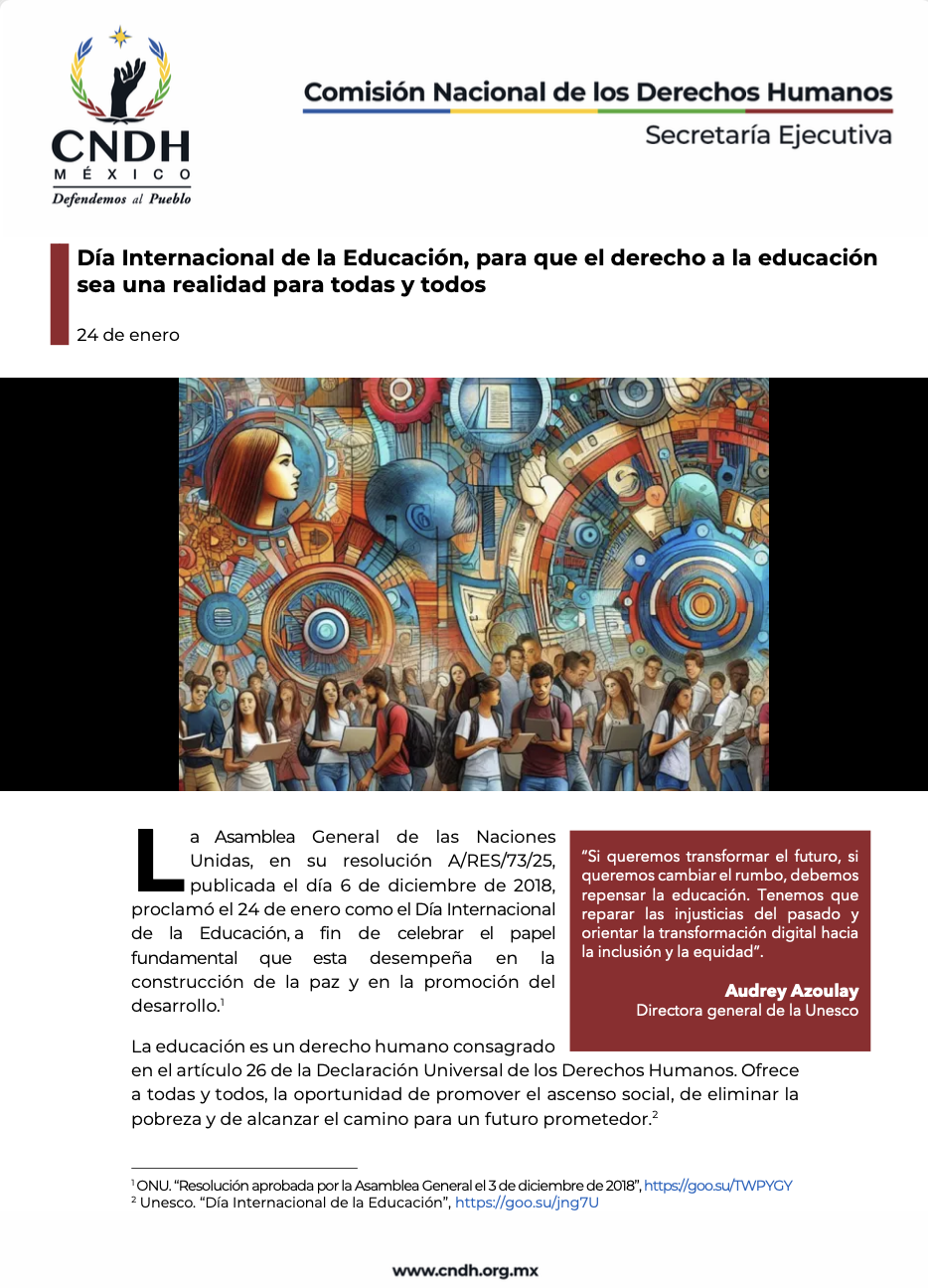 Día Internacional de la Educación, para que el derecho a la educación sea una realidad para todas y todos