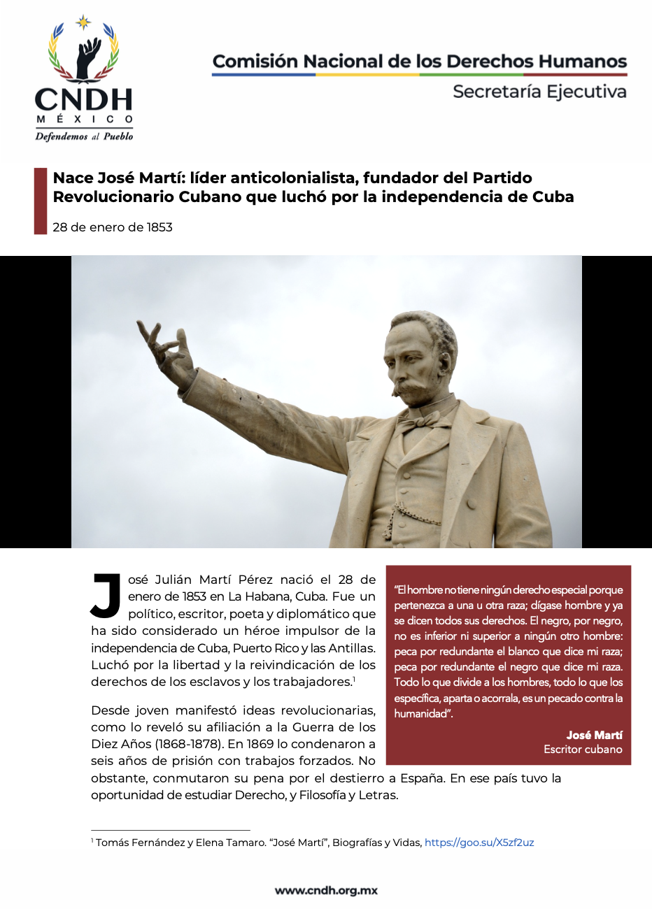 Nace José Martí: líder anticolonialista, fundador del Partido Revolucionario Cubano que luchó por la independencia de Cuba