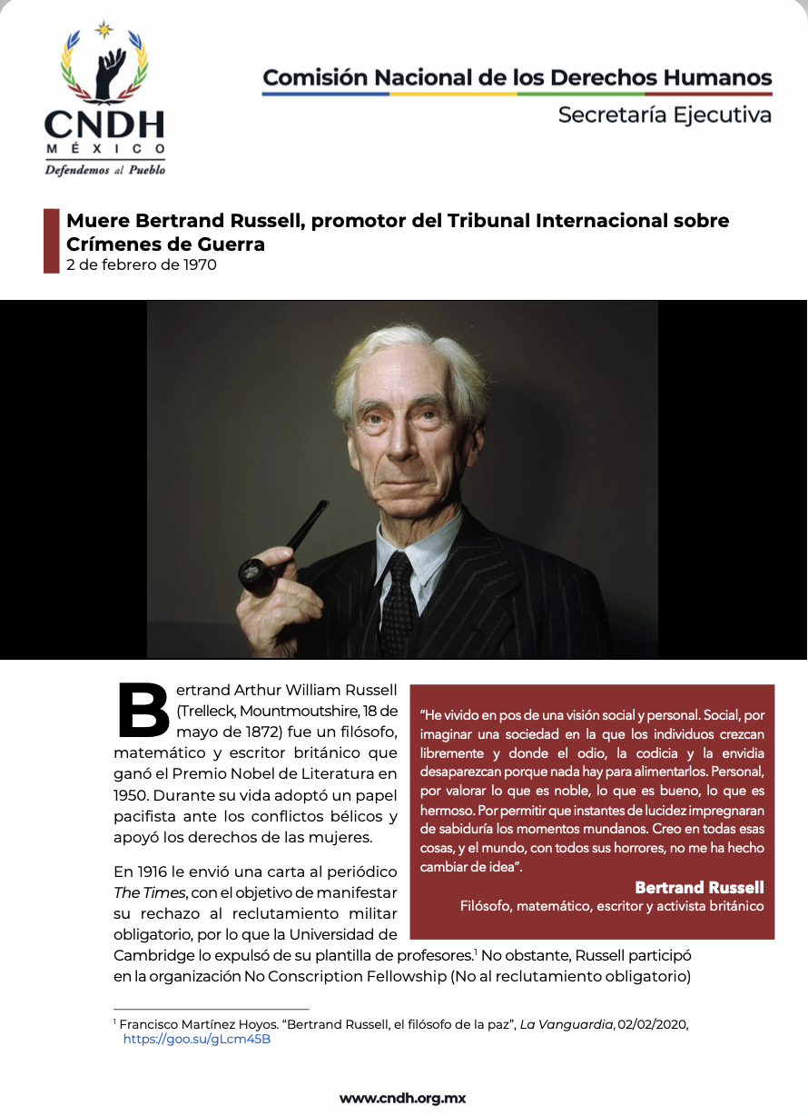 Muere Bertrand Russell, promotor del Tribunal Internacional sobre Cr&iacute;menes de Guerra