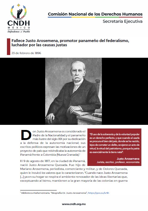 Fallece Justo Arosemena, promotor panameño del federalismo, luchador por las causas justas