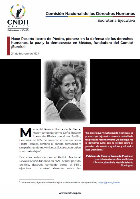 Nace Rosario Ibarra de Piedra, pionera en la defensa de los derechos humanos, la paz y la democracia en México, fundadora del Comité ¡Eureka!