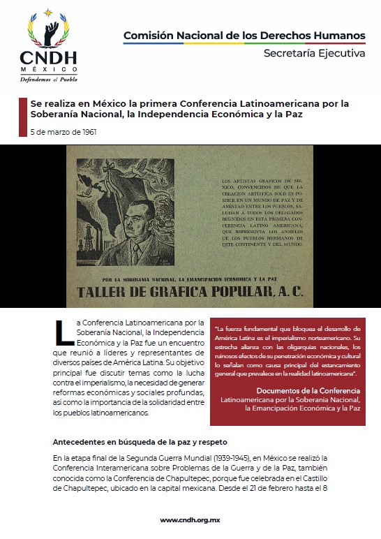 Se realiza en México la primera Conferencia Latinoamericana por la Soberanía Nacional, la Independencia Económica y la Paz