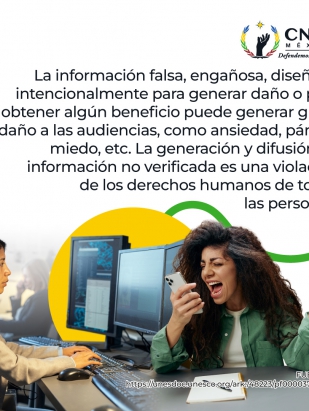 La información falsa, engañosa, diseñada intencionalmente para generar daño o para obtener algún beneficio puede generar grave daño a las audiencias, como ansiedad, pánico, miedo, etc.