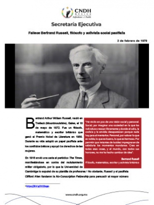 Fallece Bertrand Russell, filósofo y activista social pacifista