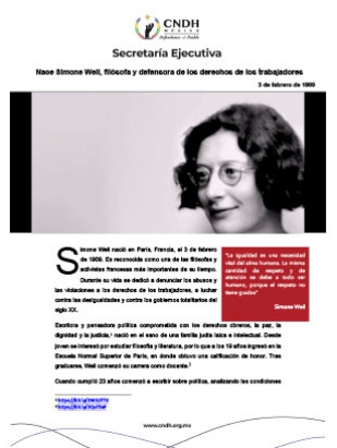Nace Simone Weil, filósofa y defensora de los derechos de los trabajadores