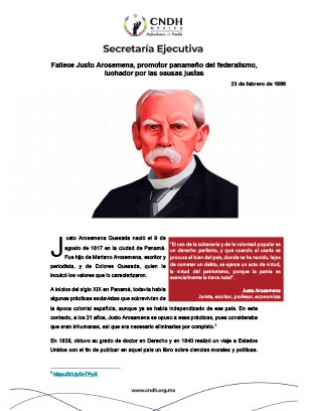 Fallece Justo Arosemena, promotor panameño del federalismo, luchador por las causas justas