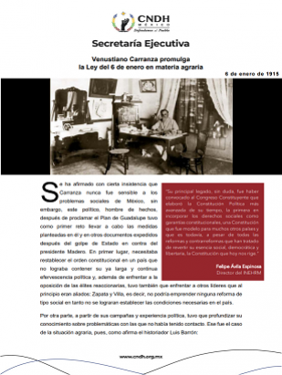 Venustiano Carranza promulga  la Ley del 6 de enero en materia agraria