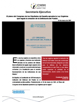 El pleno del Congreso de los Diputados de España aprueba la Ley Orgánica que regula la creación de la Defensoría del Pueblo