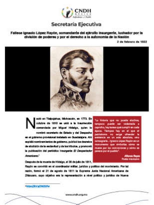 Fallece Ignacio López Rayón, comandante del ejército insurgente, luchador por la división de poderes y por el derecho a la autonomía de la Nación