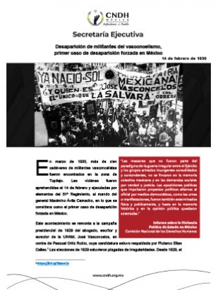 Desaparición de militantes del vasconcelismo, primer caso de desaparición forzada en México