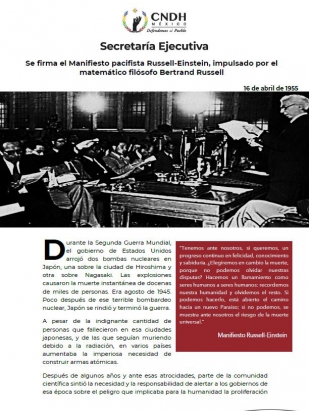 Se firma el Manifiesto pacifista Russell-Einstein, impulsado por el matemático filósofo Bertrand Russell